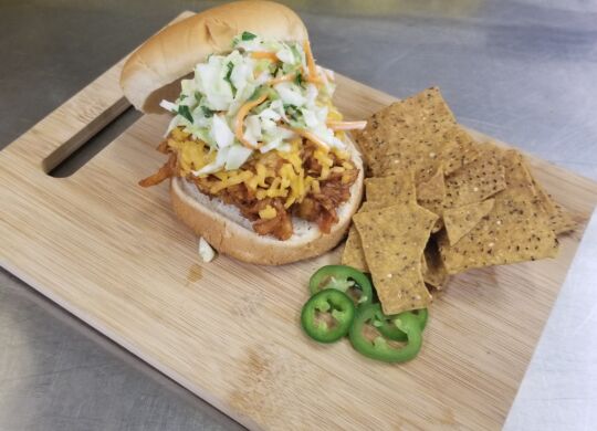 BVQ Pulled Pork Sandwich with Cheese and Jalapeno Slaw