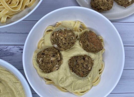 Mushroom White Bean Meatball Fettuccine