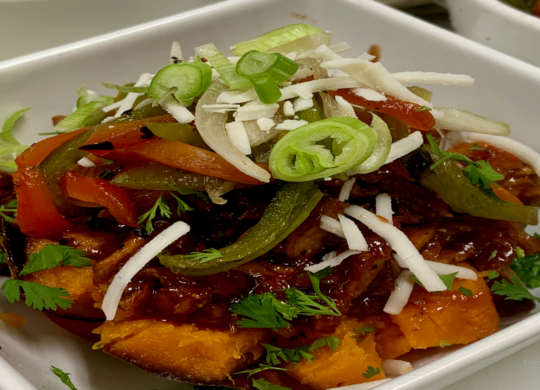 BBQ stuffed sweet potato with roasted pepper