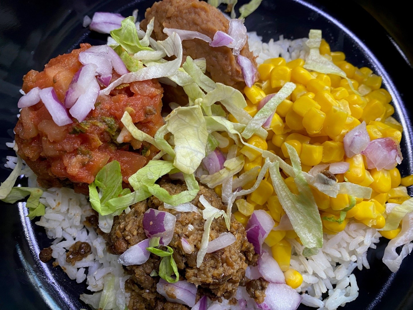 Burrito bowl featuring GroundPro Lentil Crumbles