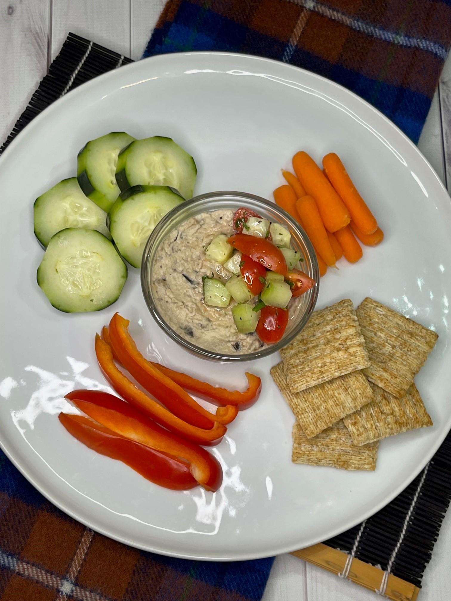 White Bean & Eggplant Dip Snack Platter