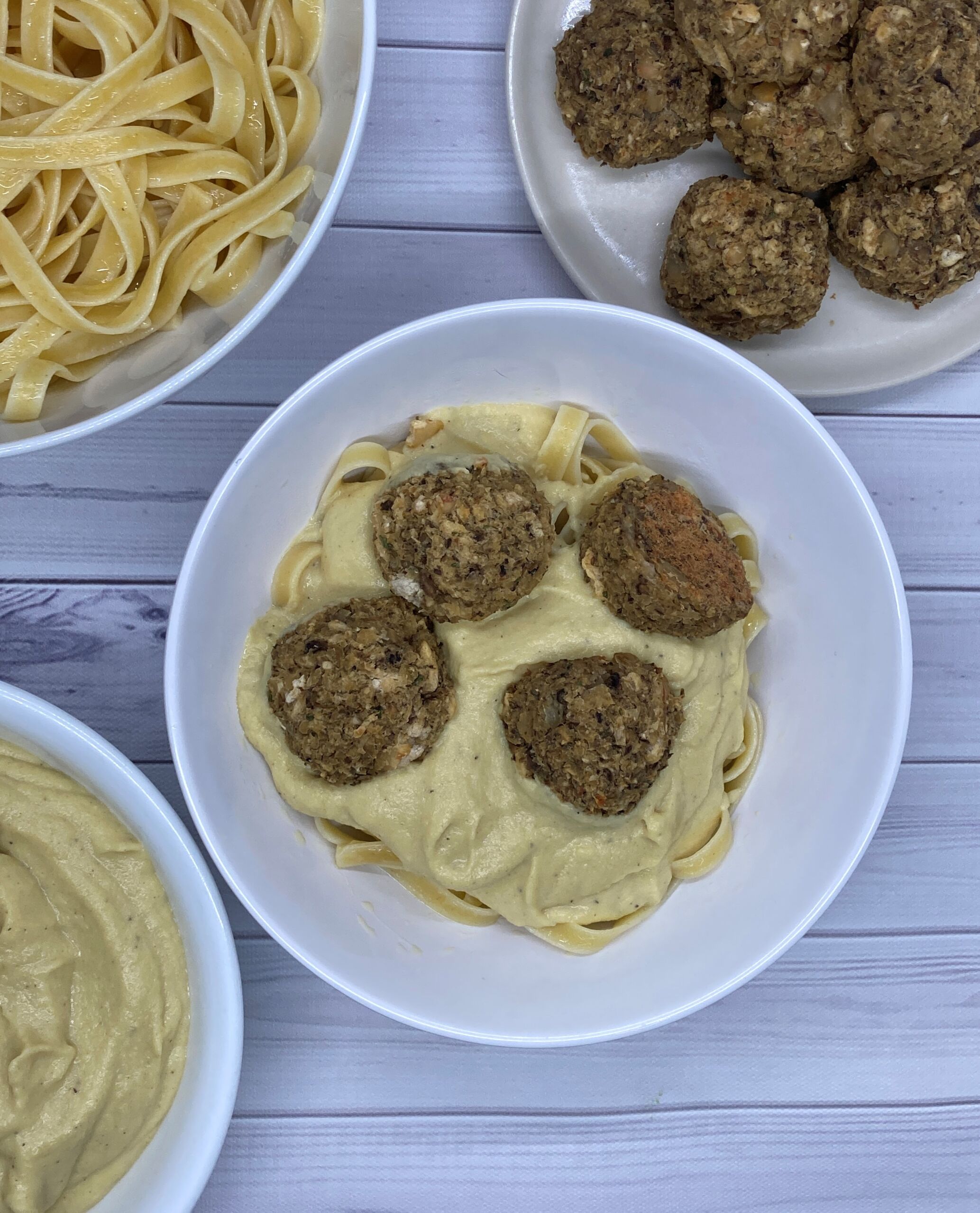 Mushroom White Bean Meatball Fettuccine