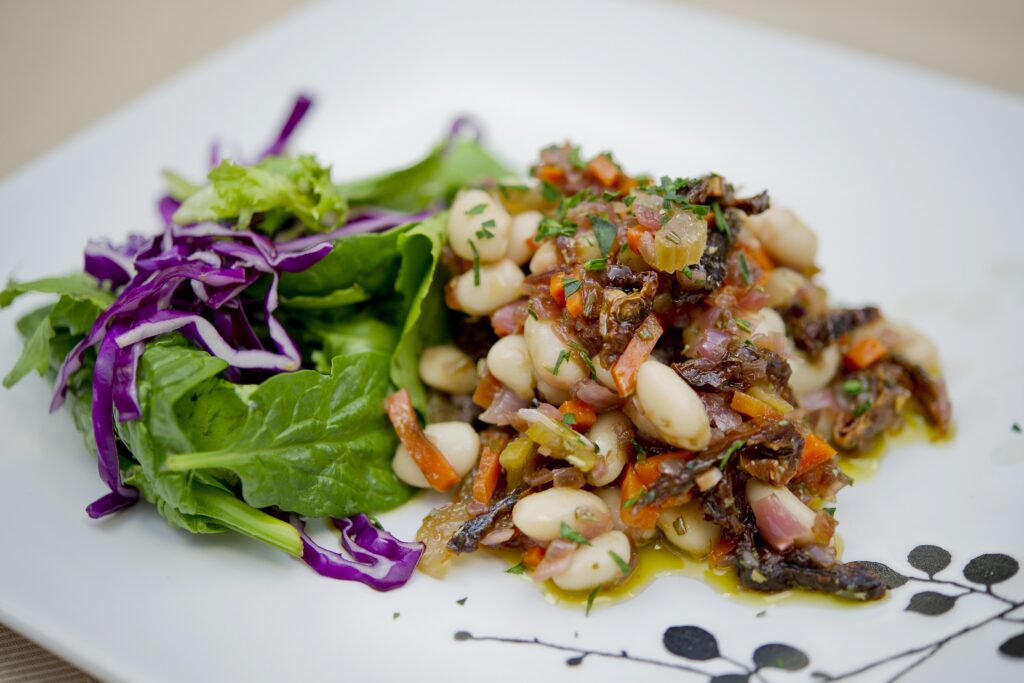 Plate of beans and salad