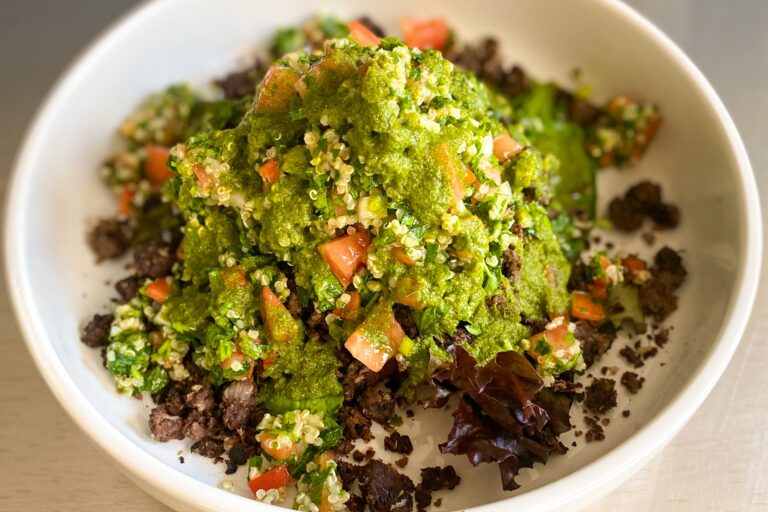 Zesty quinoa and black bean tabbouleh bowl