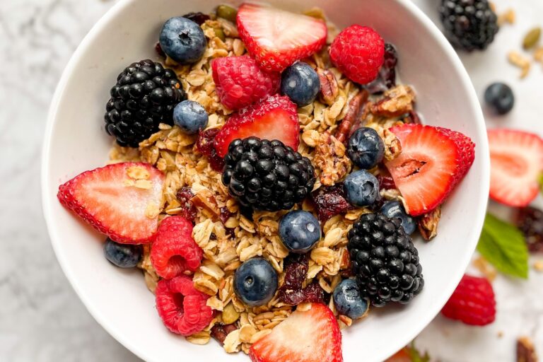 Crunchy cranberry pecan granola bowl