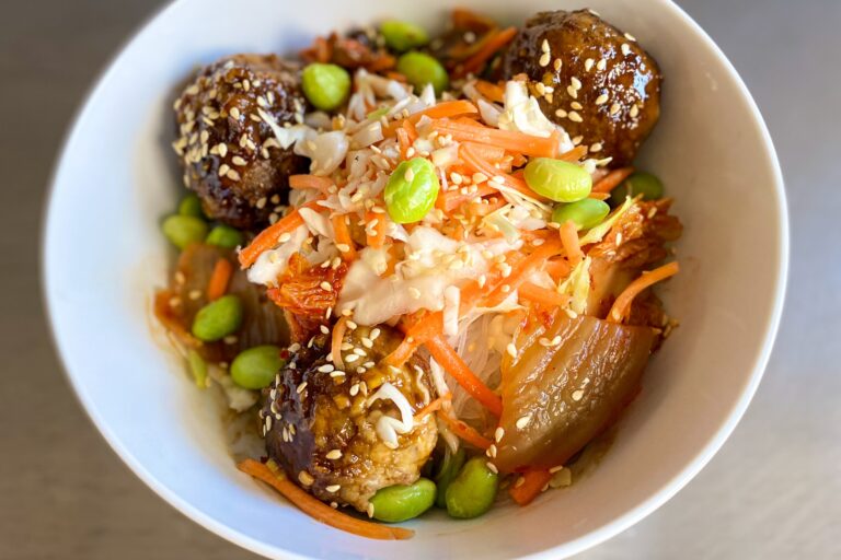 Sticky sesame lentil bowl with nuoc cham sauce