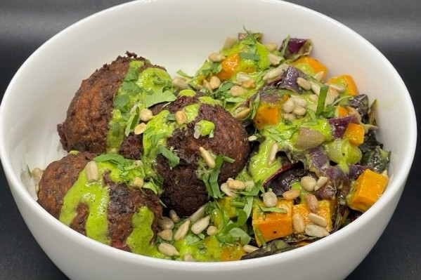 Cuban black bean fritters rice bowl