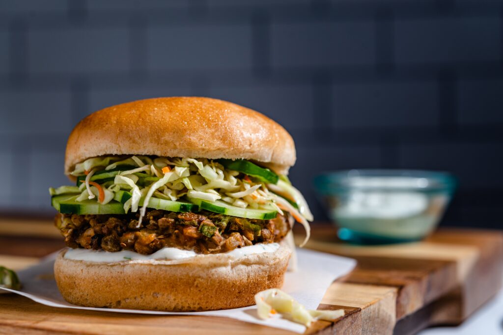Mushroom lentil bahn mi burger