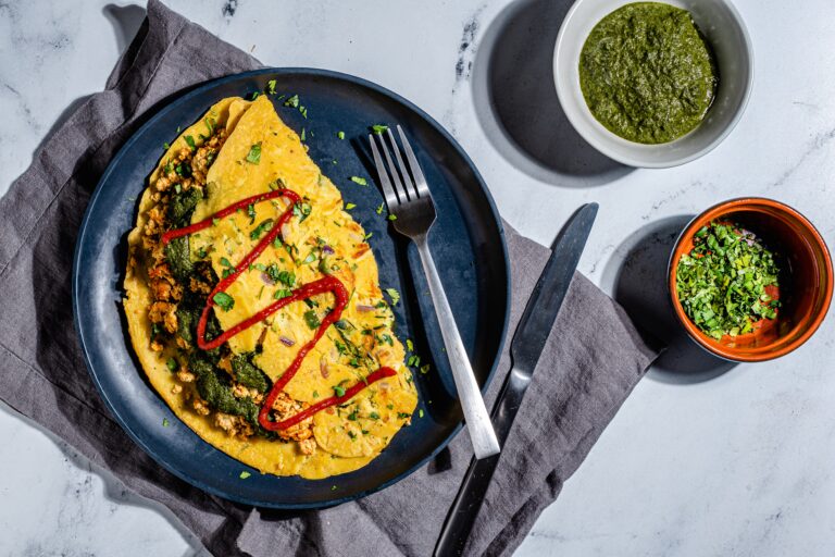 Savory Indian chickpea pancake with tofu