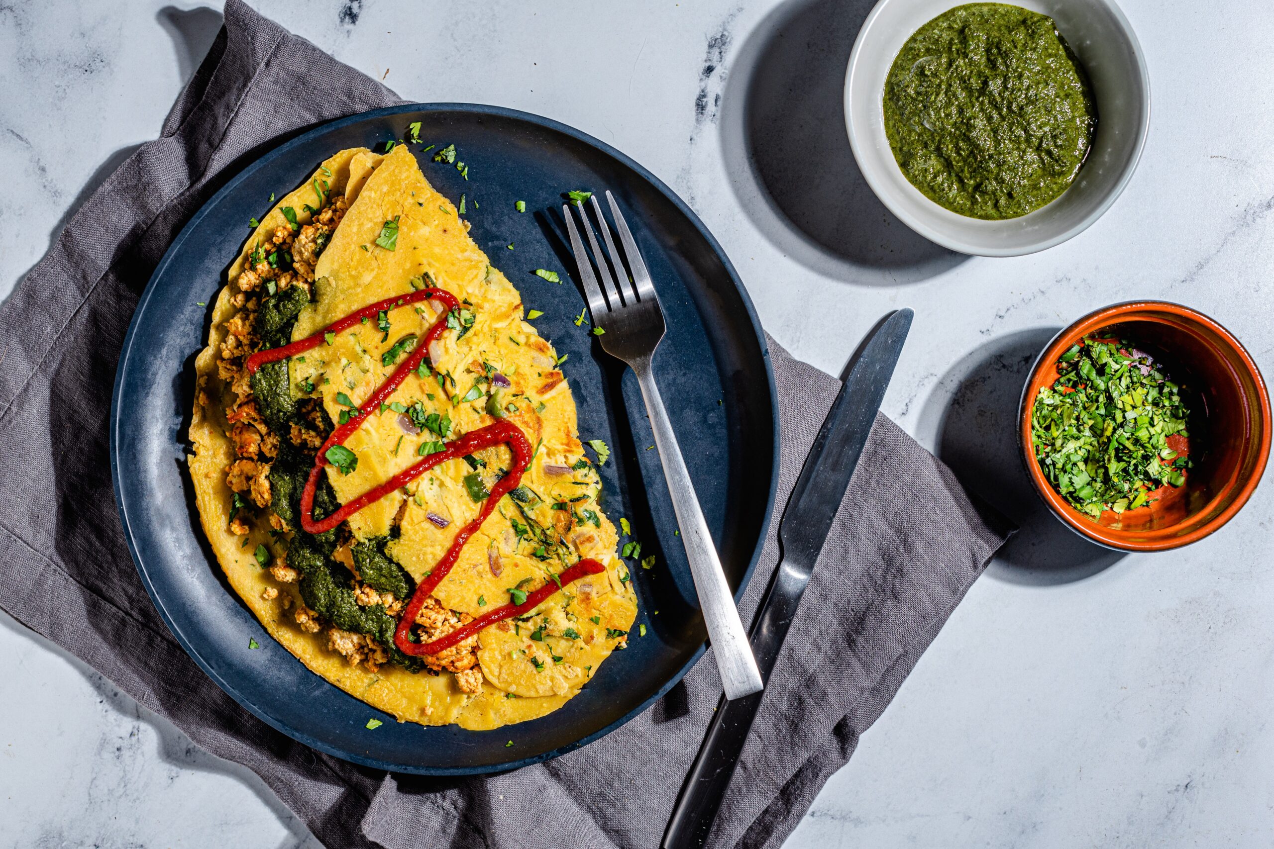 Savory Indian chickpea pancake with tofu