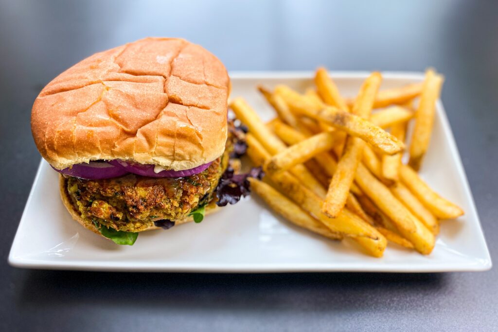 Chapli pinto burger with masala fries