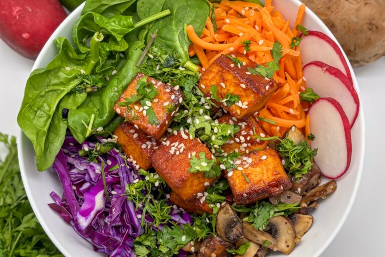 Bibimbap bowl with gochujang tofu